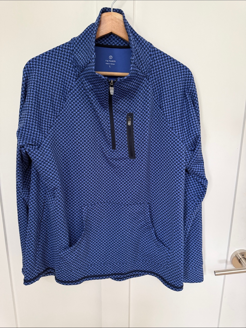 Talbots Blue Patterned Quarter-Zip Pullover